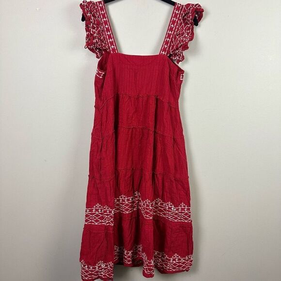 Knox Rose boho embroidered square neck ruffle shoulder tiered midi dress - Picture 12 of 13